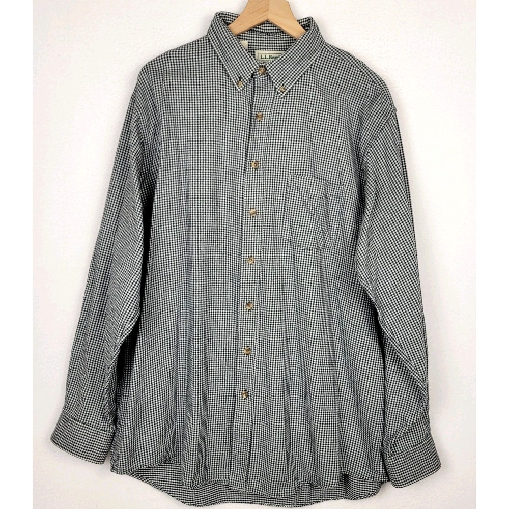 Vintage‎ LL Bean Flannel Button Down Shirt Mens XL Tall USA Black Houndstooth